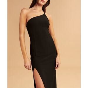 Abercrombie and Fitch Asymmetrical One Shoulder Maxi Dress with Slit in Black